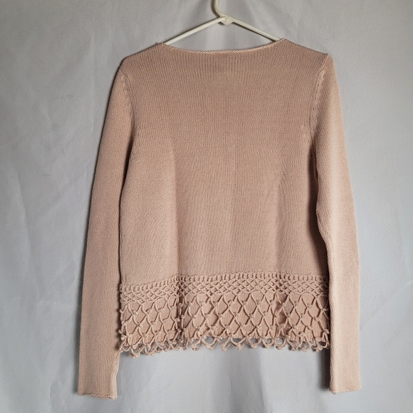 Chico's Blush Pink Knit Braided Crochet Bottom Women's Scoop Neck Sweater Size 1 - Picture 6 of 7
